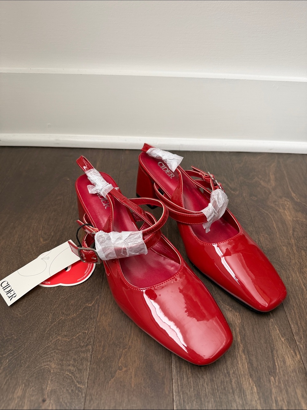 Cider Red Patent Square-Toe Slingback Heels